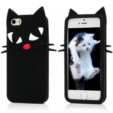 iPhone SE 5 5s - 3D Silicone Soft Cartoon Cute Protective Phone Cover Case - Black Cat